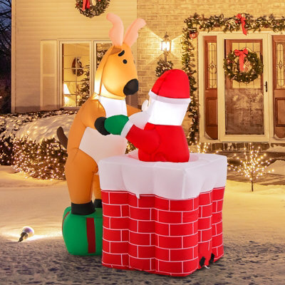 Costway 5Ft Inflatable Liftable Santa Claus Climb Chimney Reindeer Christmas Decoration - image 1