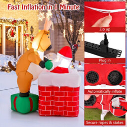 Costway 5Ft Inflatable Liftable Santa Claus Climb Chimney Reindeer Christmas Decoration - thumbnail 9