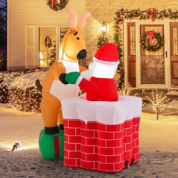 Costway 5Ft Inflatable Liftable Santa Claus Climb Chimney Reindeer Christmas Decoration - thumbnail 1