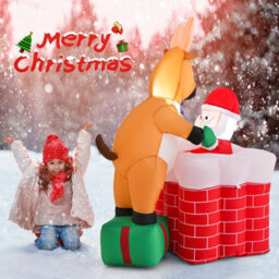 Costway 5Ft Inflatable Liftable Santa Claus Climb Chimney Reindeer Christmas Decoration - thumbnail 3