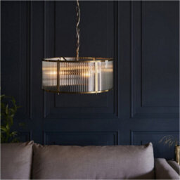 Loops Hanging Ceiling Pendant Light - Antique Brass Plate & Clear Ribbed Glass - 3 X 6W Led E14 - thumbnail 4
