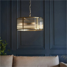 Loops Hanging Ceiling Pendant Light - Antique Brass Plate & Clear Ribbed Glass - 3 X 6W Led E14 - thumbnail 3