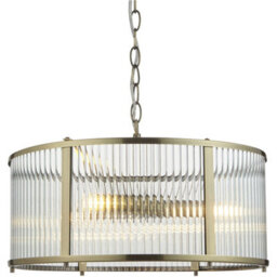 Loops Hanging Ceiling Pendant Light - Antique Brass Plate & Clear Ribbed Glass - 3 X 6W Led E14 - thumbnail 1