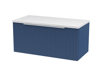 Hudson Reed Fluted Wall Hung 1-Drawer Vanity & Sparkling White Laminate Worktop, Counter Top Vanity Unit In Satin Blue, 1200mm - image 1