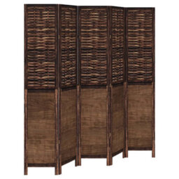 Vidaxl Room Divider 5 Panels Dark Brown Solid Wood Paulownia - thumbnail 2