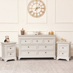 Melody Maison Large Taupe-Grey 7 Drawer Chest Of Drawers & Pair Of Bedside Tables - Daventry Taupe-Grey Range - thumbnail 1