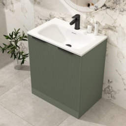 Royal Bathrooms Evora 700mm Sage Green Fluted Floor Standing Bathroom Vanity Unit 2 Door Cabinet Storage With Stone Basin & Matt Black Handles - thumbnail 4