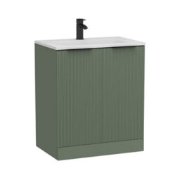 Royal Bathrooms Evora 700mm Sage Green Fluted Floor Standing Bathroom Vanity Unit 2 Door Cabinet Storage With Stone Basin & Matt Black Handles - thumbnail 6