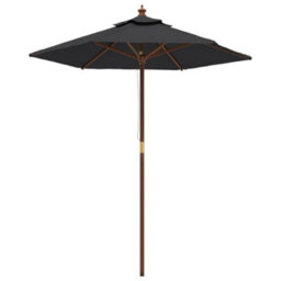 Berkfield Garden Parasol With Wooden Pole Black 196X231 Cm - thumbnail 2
