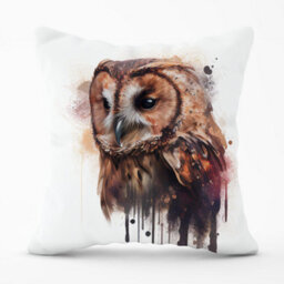 Warren Reed Designer Tawny Owl Face Splashart Light Background Outdoor Cushion 45Cm X 45Cm - thumbnail 1