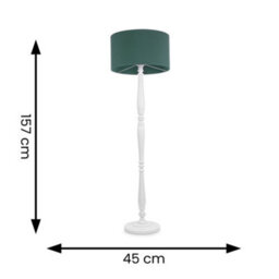 Valuelights Victoria Traditional White Wood Candlestick Floor Lamp With Forest Green Drum Shade - thumbnail 6