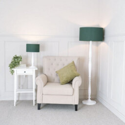 Valuelights Victoria Traditional White Wood Candlestick Floor Lamp With Forest Green Drum Shade - thumbnail 3