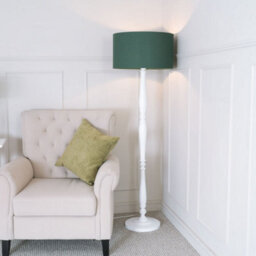 Valuelights Victoria Traditional White Wood Candlestick Floor Lamp With Forest Green Drum Shade