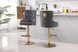 Hygrad Built to Survive Set Of 2 Modern Velvet Kitchen Bar Stools Swivel Breakfast Counter Chairs With Lion Knocker, Gas Lift & Gold Metal Base - thumbnail 4