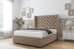"Sloomy Dior Mink Plush Divan Bed Base No Drawers With 54"" Wingback Headboard 6' Super King" - thumbnail 3