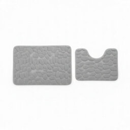 2 Piece Pebble Design Memory Foam Bath Mat Set Soft Absorbent Non-Slip Bathroom Silver - thumbnail 2