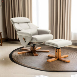 Living And Home Swivel Cream Faux Leather Lounge Recliner With Ottoman - thumbnail 1