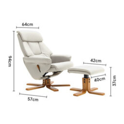 Living And Home Swivel Cream Faux Leather Lounge Recliner With Ottoman - thumbnail 2
