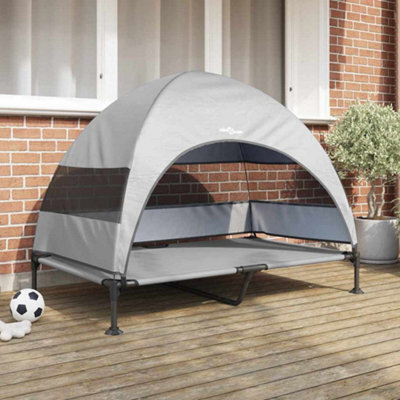Walplus Silver Grey Raised Dog Bed With Removable Roof Fabric And Steel 127X81X108Cm - image 1