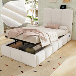 Single Upholstered Hydraulic Storage Bed With Headboard And Large Storage Space - thumbnail 1