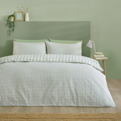 Catherine Lansfield Bamford Gingham Check Reversible Single Duvet Cover Set With Pillowcase Green - image 1