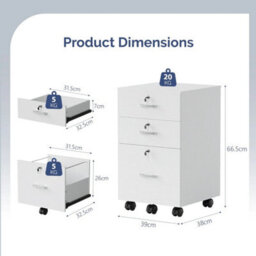 White 3 Drawer Locking Filing Cabinet With Hanging Bars For A4 And Letter Office - thumbnail 2