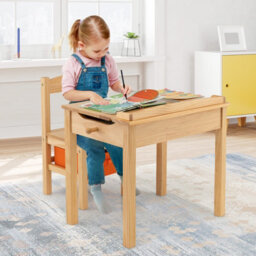 Costway Kids Table And Chair Set Children Wooden Activity Table Set W/ Drawer & Flip Top - thumbnail 5