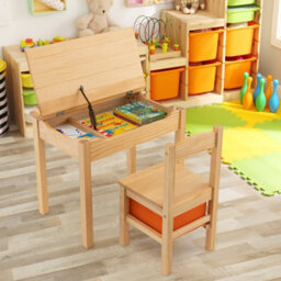 Costway Kids Table And Chair Set Children Wooden Activity Table Set W/ Drawer & Flip Top - thumbnail 3