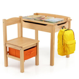 Costway Kids Table And Chair Set Children Wooden Activity Table Set W/ Drawer & Flip Top