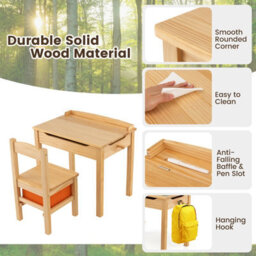 Costway Kids Table And Chair Set Children Wooden Activity Table Set W/ Drawer & Flip Top - thumbnail 8