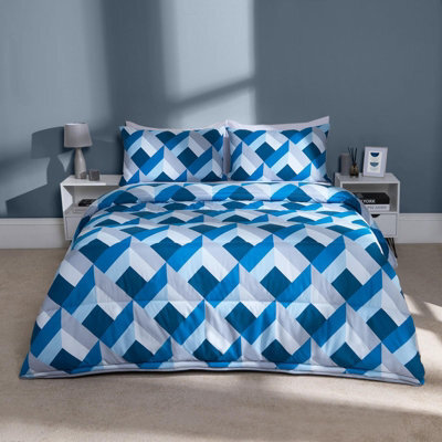 OHS Abstract Geo Coverless 10.5 Duvet Pillowcases Set, Navy -  Single - image 1