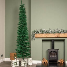 Samuel Alexander 8Ft (2.4M) Green Artificial Pencil Christmas Tree With Green Metal Stand And 460 Tips - thumbnail 2