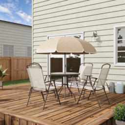 Outsunny 6Pc Garden Dining Set Outdoor Furniture Folding Chairs Table Parasol - thumbnail 1