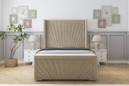 "Sloomy Rutherford Almond Coniston Bed Frame With Mattress With 50""  Upholstered Wingback Headboard 2'6 Small Single" - thumbnail 1