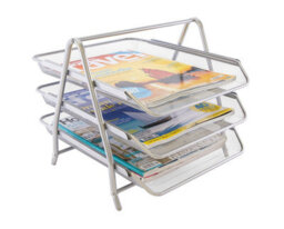 Kav Office Filing 3 Tier 3 Trays Holder A4 Document Letter Paper Wire Mesh Storage Organiser (Silver) - thumbnail 2