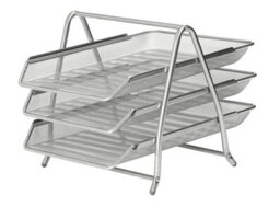 Kav Office Filing 3 Tier 3 Trays Holder A4 Document Letter Paper Wire Mesh Storage Organiser (Silver)