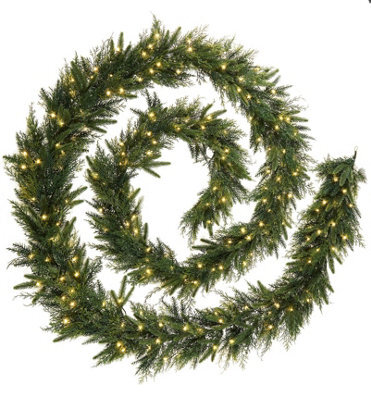 Werchristmas Pre-Lit Natural Fir Artificial Christmas Garland 18 Ft, 200 Warm White Leds - image 1