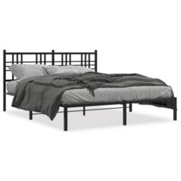 Berkfield Metal Bed Frame Without Mattress With Headboard Black 150X200Cm - thumbnail 2