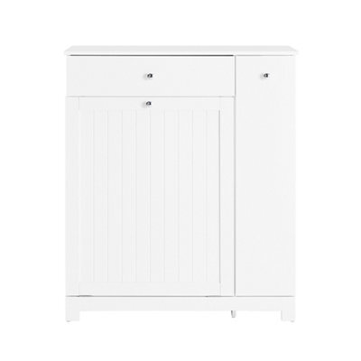 Sobuy Bzr214-W, Tall Slim Bathroom Storage Cabinet With 1 Drawer & 2 Laundry Hampers And Side Pull-Out Shelf,white - image 1