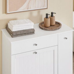 Sobuy Bzr214-W, Tall Slim Bathroom Storage Cabinet With 1 Drawer & 2 Laundry Hampers And Side Pull-Out Shelf,white - thumbnail 5