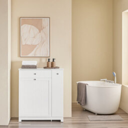 Sobuy Bzr214-W, Tall Slim Bathroom Storage Cabinet With 1 Drawer & 2 Laundry Hampers And Side Pull-Out Shelf,white - thumbnail 4