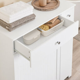 Sobuy Bzr214-W, Tall Slim Bathroom Storage Cabinet With 1 Drawer & 2 Laundry Hampers And Side Pull-Out Shelf,white - thumbnail 6