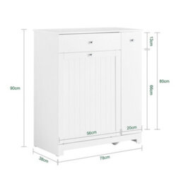 Sobuy Bzr214-W, Tall Slim Bathroom Storage Cabinet With 1 Drawer & 2 Laundry Hampers And Side Pull-Out Shelf,white - thumbnail 3
