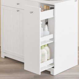 Sobuy Bzr214-W, Tall Slim Bathroom Storage Cabinet With 1 Drawer & 2 Laundry Hampers And Side Pull-Out Shelf,white - thumbnail 9