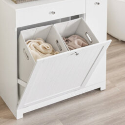 Sobuy Bzr214-W, Tall Slim Bathroom Storage Cabinet With 1 Drawer & 2 Laundry Hampers And Side Pull-Out Shelf,white - thumbnail 8