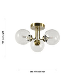 First Choice Lighting Dore - Antique Brass 3 Arm Ceiling Light With Clear Glass Shades - thumbnail 7
