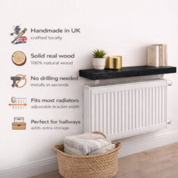 Mkgt Solid Wood Radiator Shelf, No Drill With Brackets, Handmade In Uk (Black, 80Cm) - thumbnail 5