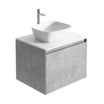 Plum&clay Rigel Concrete Wall Hung Bathroom Vanity Unit With White Worktop (W)600mm (H)450mm