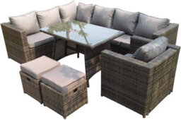 Fimous 9 Seater Grey Rattan Corner Sofa Set Dining Table Chair Foot Rest Garden Furniture Outdoor Forterrace - thumbnail 2