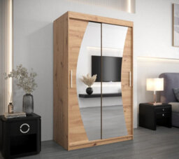 Arte Wave Contemporary 2 Mirrored Sliding Door Wardrobe 5 Shelves 2 Rails Oak Artisan Effect (H)2000mm (W)1200mm (D)620mm - thumbnail 2